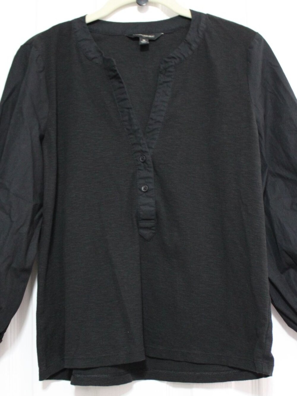 NWOT Banana Republic Black Mixed Media Split Neck Top Size M